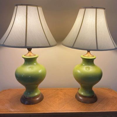 Pair Of Green Ceramic Lamps