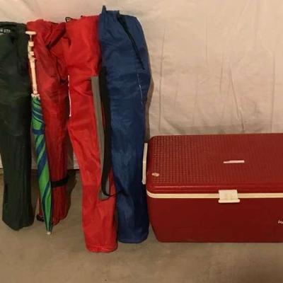 Beach Lot/Sling Chairs And Cooler