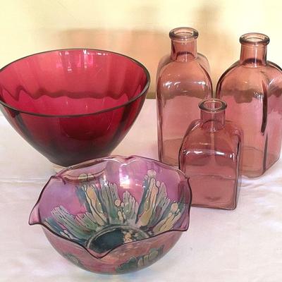 Lot Of Pink Cranberry Glass