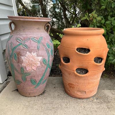 Pair Of Tall Earthenware Planter Pots