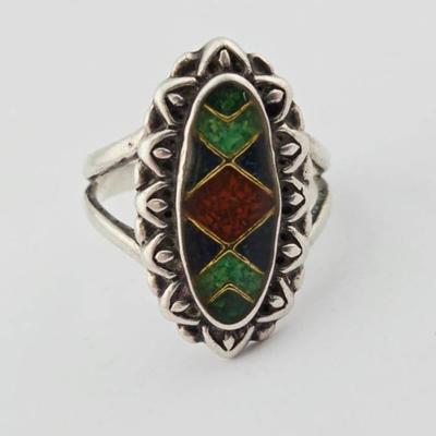 Sterling Silver Inlaid Southwestern Ring