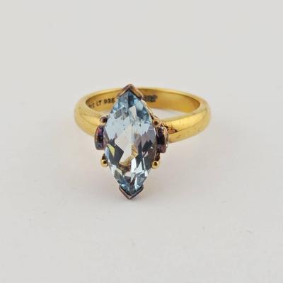 3.4ct Marquis Blue Topaz Sterling Silver Gold Vermeil Ring