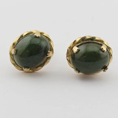Vintage Gold Filled Jade Earrings 