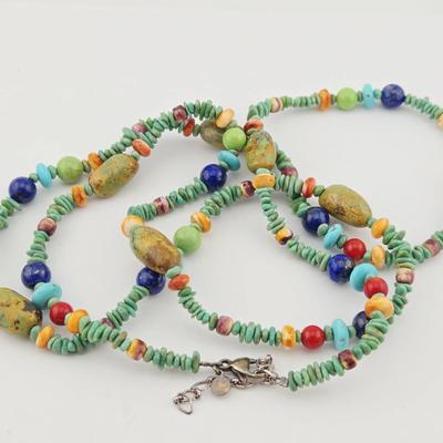 Sterling Silver Multi Gemstone Bead Turquoise Necklace 