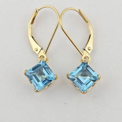 14k Gold 2.8ct Blue Topaz Earrings 