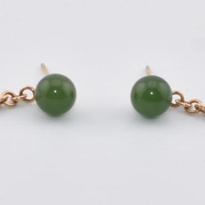 10k Yellow Gold Green Jade Dangle Earrings