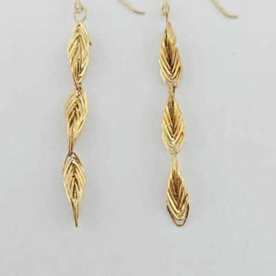 14k Gold Marquis Woven Triplet Dangle Earrings 