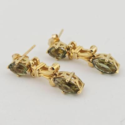 14k Gold 1.7cttw Moldavite Drop Earrings 