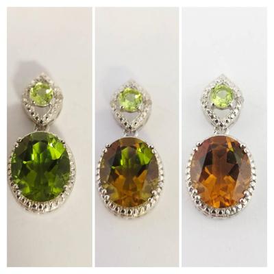 5ct Color Changing Garnet With Peridot & Diamond Accents Sterling Silver Pendant 