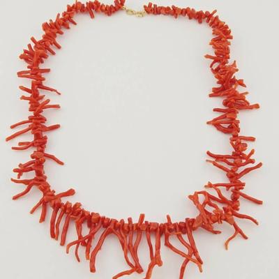 14k Red Coral Branch Necklace 