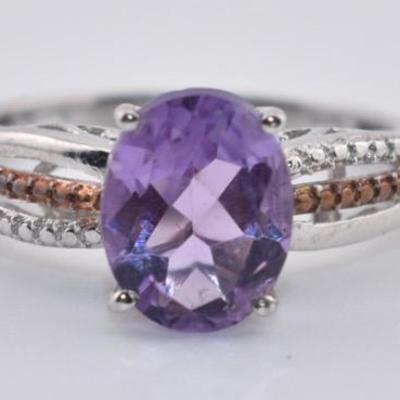Sterling Silver 2.5 Carat Oval Amethyst Ring