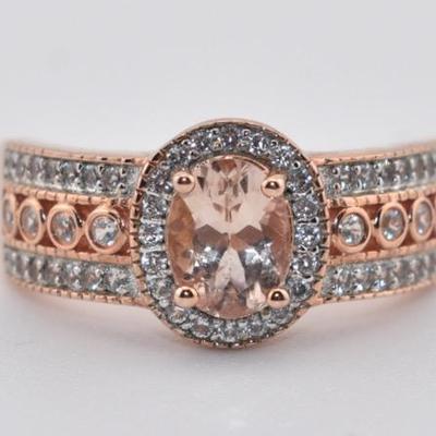 Sterling Silver Rose Vermeil 1 Carat Oval Morganite Ring