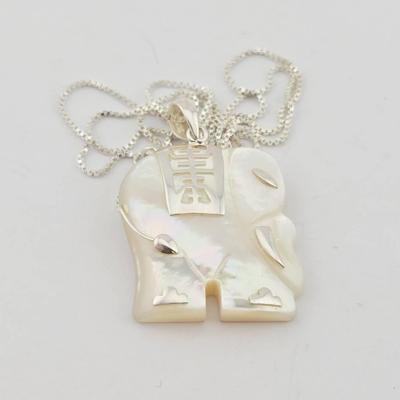 Sterling Silver Mother Of Pearl Elephant Pendant Necklace 