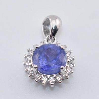 Sterling Silver 1 Carat Natural Unheated Round Tanzanite Pendant