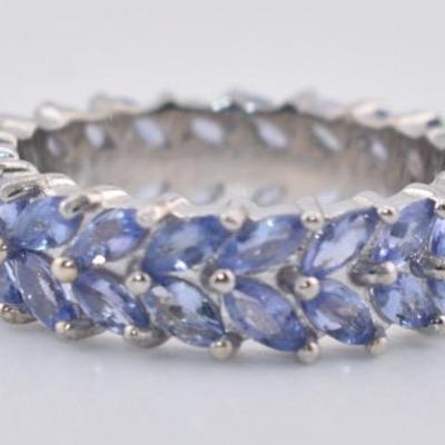 Sterling Silver Natural Unheated Marquis Tanzanite Wheat Band Ring