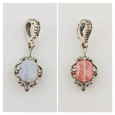 Sterling Silver Agate Two Sided Pendant Charm 