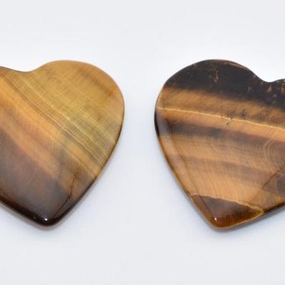 Pair of 69 Carat Tigers Eye Hearts