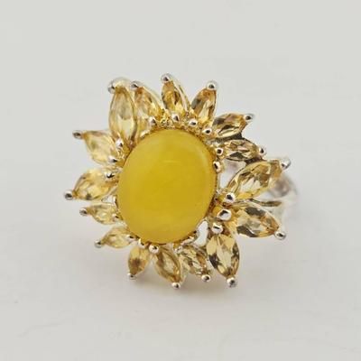Sterling Silver Yellow Jade & Citrine Ring