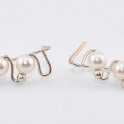 Pair of Sterling Silver Pearl Line Earrings