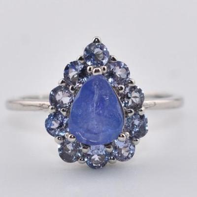 Sterling Silver 1 Carat Natural Unheated Pear Tanzanite Ring