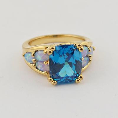Sterling Silver Gold Vermeil Blue Quartz & Opal Ring