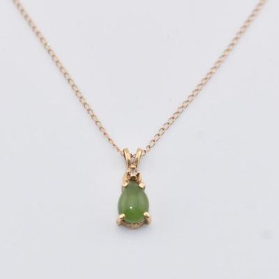14k Yellow Gold Chain Necklace W/ Green Jade Pendant