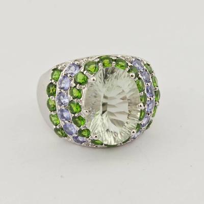 5ct Green Amethyst Diopside & Tanzanite Ring