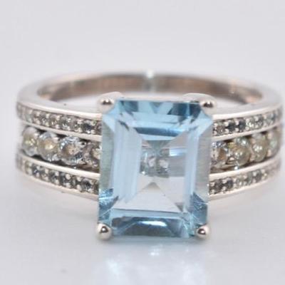 Sterling Silver 3 Carat Rectangular Sky Blue Topaz Ring W/ Removable Band
