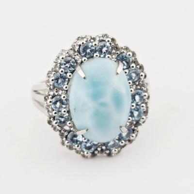 Sterling Silver Larimar & Aquamarine Ring