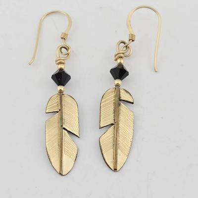 Vintage Gold Filled Feather Earrings 