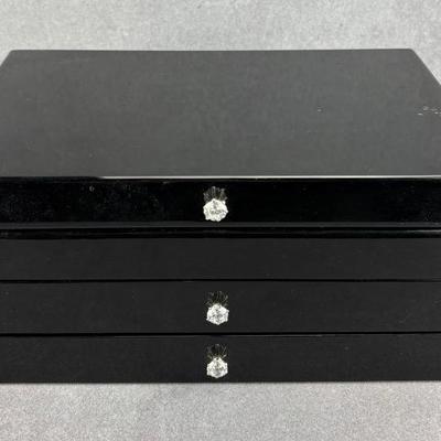 Black Dual-Drawer Mirrored Jewelry Box