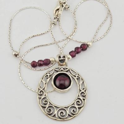 Sterling Silver Rhodolite Garnet Pendant Necklace 
