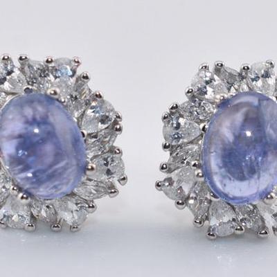 Sterling Silver Natural Unheated Tanzanite Cabochon Earrings