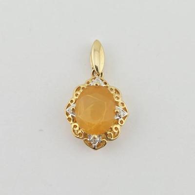 14k Gold 1.65ct Fire Opal & Diamond Pendant