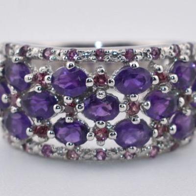 Sterling Silver Natural Unheated Amethyst & Garnet Ring