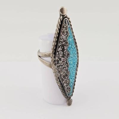 Vintage Navajo Sterling Silver Turquoise & Coral Ring