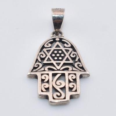 Sterling Silver Ornate Hamsa Pendant