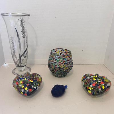 Rockwell Silver Overlay Glass Vase, Hand Blown Glass Hearts Baubles, Confetti Candle Holder