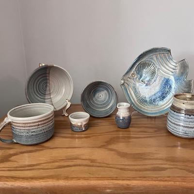 Neher Pottery Lot Mug Bowls Ramekin, B.N.C Fish Platter Tray Pottery 