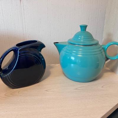 Fiesta Teal Metal Teapot & Dark Blue Ceramic Pitcher 