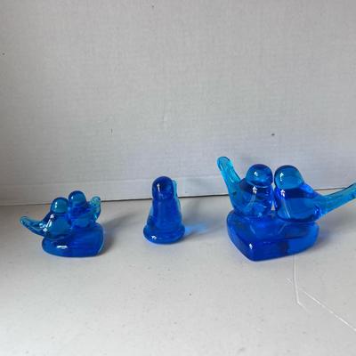 Blue Birds of Happiness Glass 2 Signed Ron Ray 1987 1988