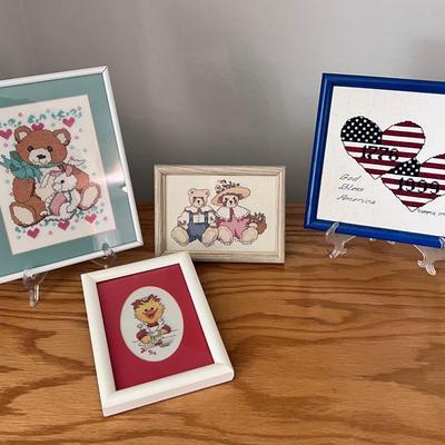 Vintage Crossstitch Framed Pieces-Suzie Zoo, USA Hearts 1999, Bears & Bunnies 