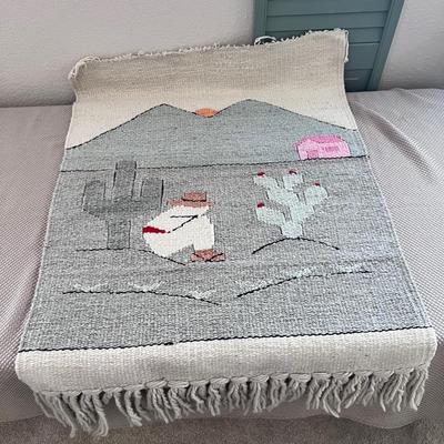 Hand Woven Wool Wall Art Mexican Tapestry 3D Cactus Sunset 
