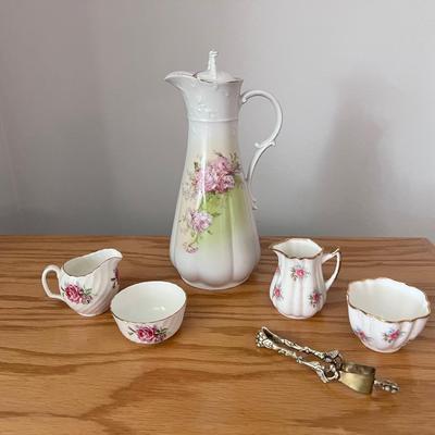 Brunswick Tea Kettle Germany, 2 Cream Sugar Sets Elizabethan & Adderley, Bellini Cube Tongs Italy