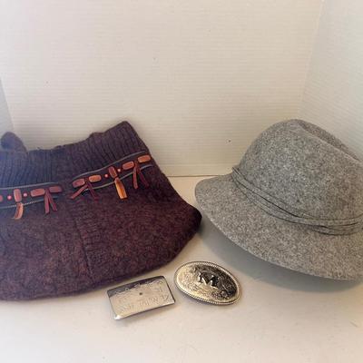 Marklebova Handmade Wool Handbag, Peachfelt USA Wool Hat, 2 Belt Buckles