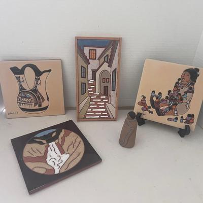 Earth Tones Tile Trivet Art L. Kuhne Tribal, Native American Figure Doll & more