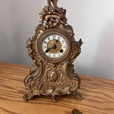 Gold Plated Cast Metal Freestanding Clock Working 