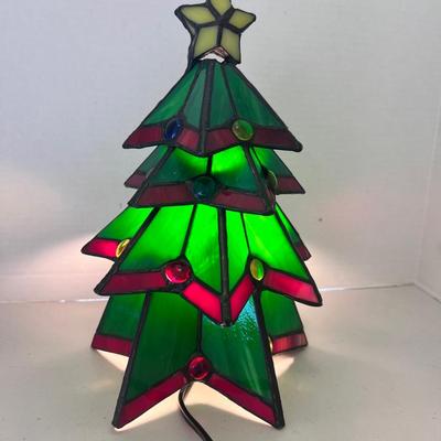 Elements Leaded Glass Christmas Tree Lamp Electric Tiffany Style 