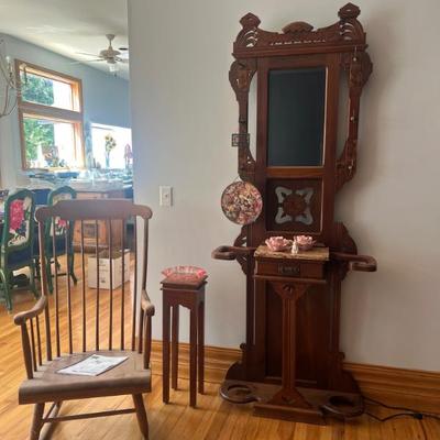Wood carved hall tree
