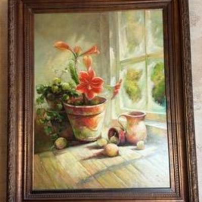 Original Oil Painting of Still-life Flowers on Canvas 